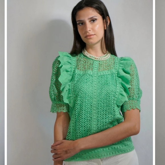 Ultra Pink Kelly Green Mesh Top Short Sleeve Blouse Medium - Picture 1 of 15